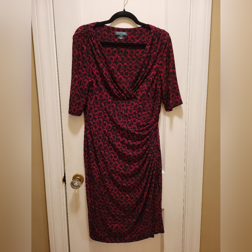 Lauren Ralph Lauren Elegant Black and Red Patterned Dress Size 12